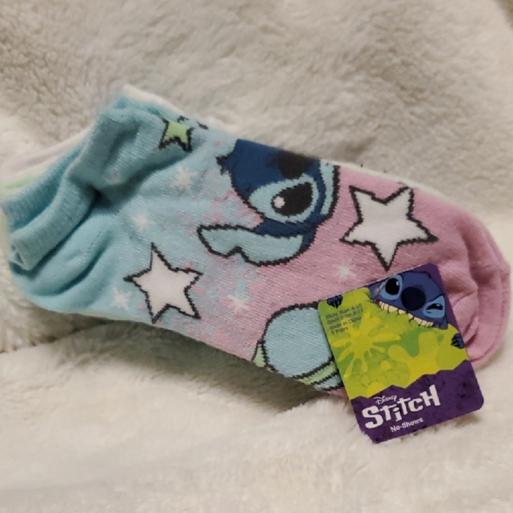 Disney Stitch Kids Socks 5 Pack - Light Blue and Pink Shoe Size 4-10